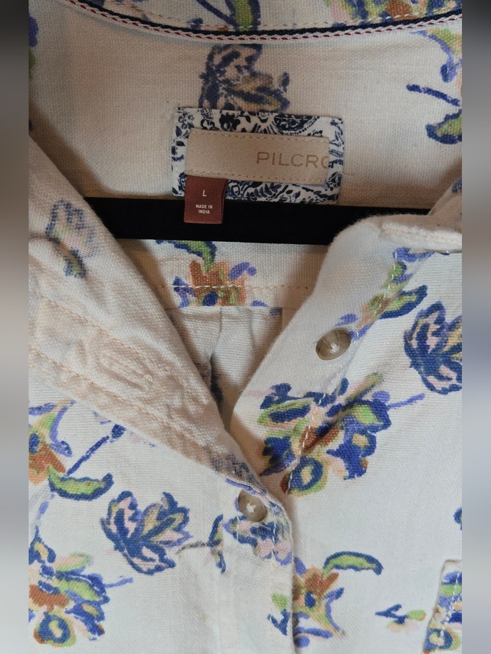 Anthropologie Pilcro Floral Oxford Tunic Button Up Cotton Linen Women's Large - Picture 4 of 6